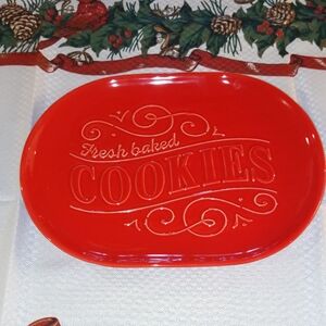 Hallmark Cookie Plate Platter Fresh Baked Cookies Ceramic Oval Red Serve
